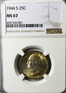 1944 S 25c Washington Silver Quarter Dollar NGC MS67 Gem Uncirculated