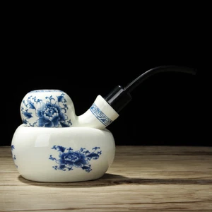 Ceramictobacco Smoking Pipe Bent Stem Chinese Style Collectibles Gift With Holde - Picture 1 of 12