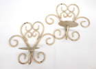 Vintage Metal Ivory Shabby Chic Set Of 2 Scroll Pattern Wall Sconces