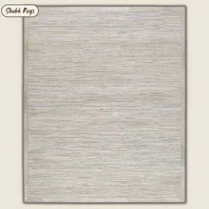 Contemporary Leather Patchwork Cowhide Rug with Thin Striped Border - Picture 1 of 4