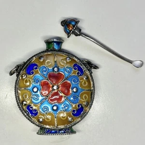 Coole antike tibetische 925 Sterling Silber Schnupftabakflasche bemalt top - Bild 1 von 4