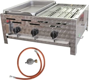 Gastrobräter Edelstahl Gasgrill 3 er mit 1 Stahlpfanne u.1 Grillrost Partygrill - Bild 1 von 6