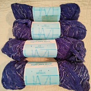 4 New Vintage HAZE METALLIC Purple 18 Chunky Weight #5 Yarn 4oz Skeins - Picture 1 of 24