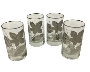 Vtg Libbey platinum Falling Leaf Drinking Glass Tumblers 5” Hostess Barware - Picture 1 of 6