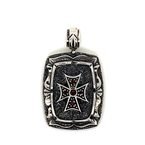 Ciondolo uomo croce rubino argento sterling 925 31,5 grammi - Foto 1 di 3