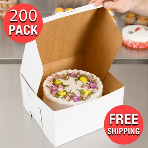 200/Pack 10" x 10" x 5" White Square Paperboard Cake Bakery Box Restaurant Home - Picture 1 of 6