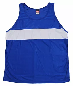 Blue White Nylon Wicking Running Singlet Tank Top by Don Alleson - Men's Large - Picture 1 of 3