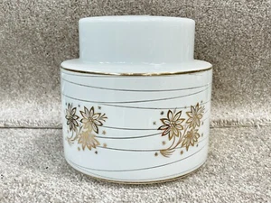 VINTAGE RETRO GLASS CEILING LAMP SHADE CYLINDER SHAPE WHITE FLORAL GOLD PATTERN - Picture 1 of 10