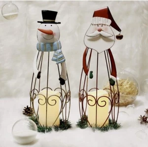 2 Pack Christmas Candle Lantern with LED Lights, Metal Lighted Santa Claus - Picture 1 of 7