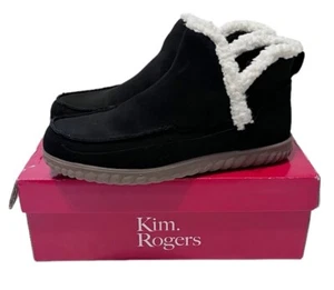 Kim Rogers Rosa Ankle Boots Black Faux Suede W/Faux Fur Trim Size 9 - Picture 1 of 10