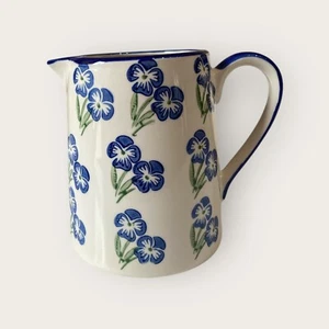 Gisela Graham blue violas stoneware pitcher jug spring Easter homeware - Picture 1 of 1