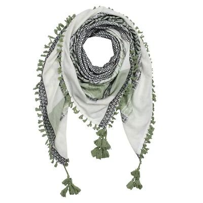 Kefiah dettagliata elegante sciarpa palestinese natura-verde oliva foulard - Immagine 1 di 4