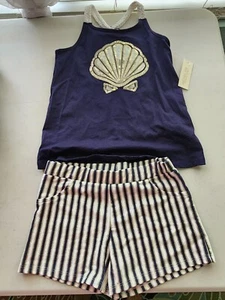 Rachel Zoe Girls Sz7/ 8 Short And Shirt Set NWT. Navy , Ivory , Gold Striped. - Picture 1 of 7