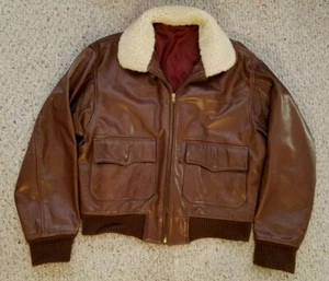 Vintage Leather Bomber Jacket 1960s Brass zipper No makers label Size men L VGVC - Picture 1 of 12
