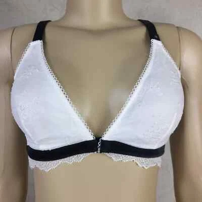 Bralette grande de terciopelo Victoria’s Secret blanco/negro cierre frontal Foto 1 de 3