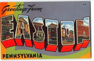 Postal de lino con carta grande EASTON, PA, c1940 - Biblioteca Pública, Ayuntamiento - Imagen 1 de 2