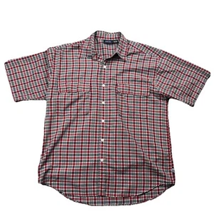 Anchor Blue Shirt Mens Large Red Button Up Double Pocket Plaid Checkered - Picture 1 of 7