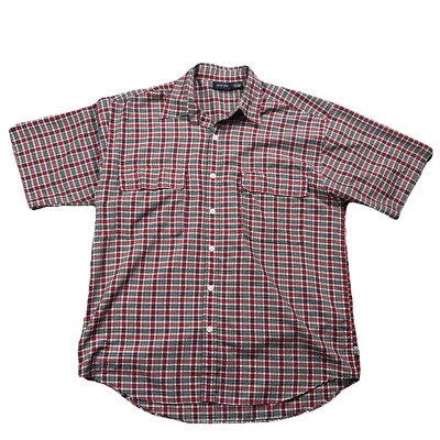 Anchor Blue Shirt Mens Large Red Button Up Double Pocket Plaid Checkered - Image 1 of 4