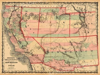 Map of California New Mexico & Utah 1861 Vintage Style Territorial Map - 18x24 - Image 1 of 3