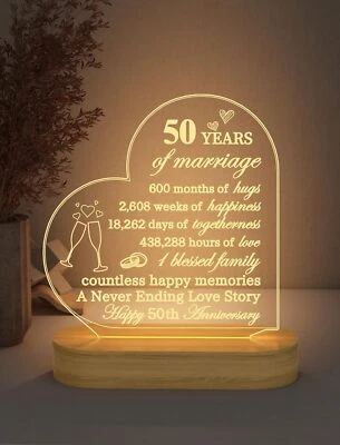 50th Anniversary Wedding Gifts, Golden Wedding Gifts, I Love You Night Light - Image 1 of 4