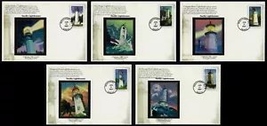 USA, SCOTT # UX504-UX508, SET OF 5 COLORANO SILK FDC CARDS LIGHTHOUSES YEAR 2007 - Picture 1 of 12
