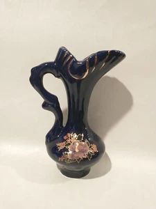 Cobalt Blue Navy Gold Floral 6' Pitcher Vase Japanese Cute - Bild 1 von 9