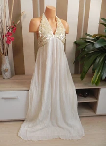 Zara * Neckholder Maxi Kleid Partykleid Perlmut Pailletten Musselin Gr. 40 42 L - Bild 1 von 11
