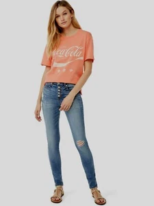 Scoop Women's Coca-Cola Distressed Neck Graphic T-Shirt, Coral, XXXL - Picture 1 of 6