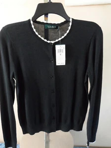 Lauren Ralph Lauren Damen schwarz LS SP20 Knopfleiste Cardigan-UVP $ 79,50 neu mit Etikett - Bild 1 von 7