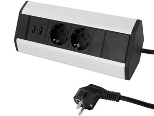 Enchufe de aluminio con cable - 2x 230V - 2x USB 5V - Enchufe de esquina cocina - Imagen 1 de 7