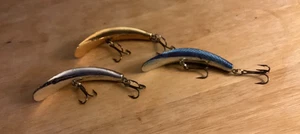 THREE Metallic Flatfish Model T4-One each Color Gold, Silver & Coho Silver/Blue - Picture 1 of 3