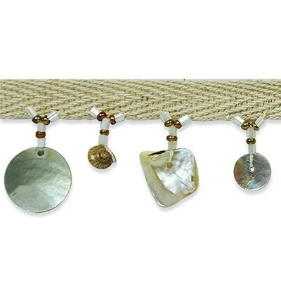 Bordes por yarda concha y flecos circulares | Natural Multi | (corte de 10 yardas) Foto 1 de 2