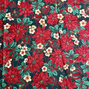 Vintage Cranston Fabric Christmas Poinsettia Christmas Ball Ornaments￼1 Yard - Picture 1 of 4