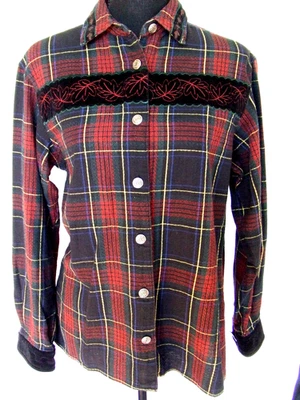 Wrangler Western Wear para mujer negro, rojo, amarillo con ribete de terciopelo negro talla mediana Foto 1 de 4