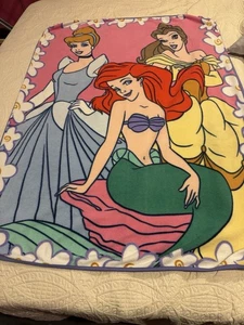 Disney Princesses Vintage Plush Blanket Cinderella Belle Ariel In EUC 42W X 57L” - Picture 1 of 20