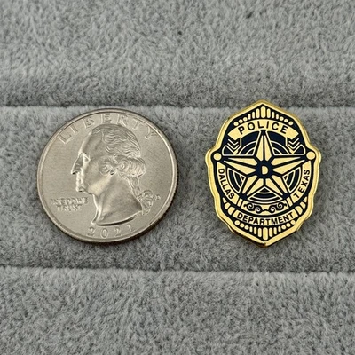Dallas Texas Police Dept. Blue Gold Tone Mini Novelty Badge Pin Pinback #59986 - Image 1 of 2