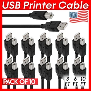 10x USB Printer Cable Type-A to B USB Cord Scanner External Hard Drive Camera - Picture 1 of 9