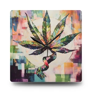 Colorful Cannabis Leaf Acrylic Wall Clock, Bohemian Home Decor, Unique Art - Picture 1 of 7