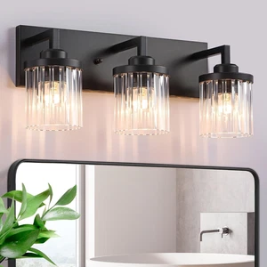 Modern Crystal Bathroom Light Fixtures, 3 Light Black Farmhouse Vanity Lights, w - Picture 1 of 8