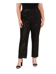 MSK WOMEN Womens Black Mesh Lined Elastic Waist Palazzo Wide Leg Pants Plus 3X - Picture 1 of 6