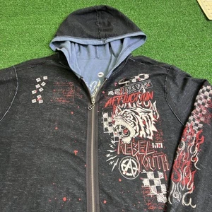 Affliction Rebel Youth Reversible Full Zip Hoodie Sweater Black Men Size 2XL NWT - Picture 1 of 13