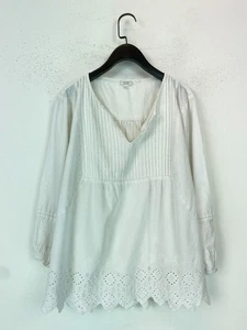 Fat Face White Embroidered Blouse With V Neck And Long Sleeve UK20 - Picture 1 of 8