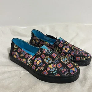 TOMS Alpargata Cupsole Size 6 Black Glow in Dark Dia De Los Muertos Skull Floral - Picture 1 of 7