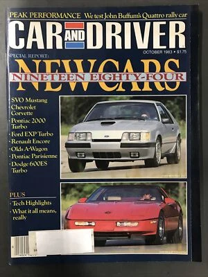 CAR AND DRIVER MAGAZINE-OCTOBER 1983-1984 NEW CARS-SVO MUSTANG-CHEVY CORVETTE Foto 1 de 3