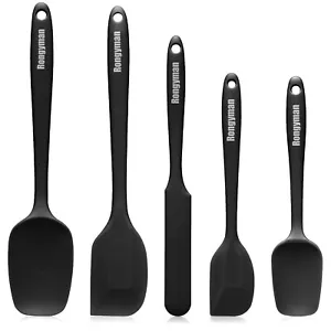 Black Silicone Spatula Set - Heat Resistant, BPA-Free, Food Grade (Set of 5) - Picture 1 of 9