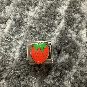 Italian Charm Strawberry Link Stainless Steel Silver Jewelry 1 Fruit Charm New - Picture 1 of 5
