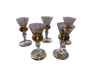 Mid Century Goldband Schnapsgläser Spiritus klar 50er Jahre 5er Set selten innen - Bild 1 von 7