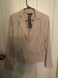 My Michelle einreihiger gestreifter Damenblazer sandfarben Large neu mit Etikett - Bild 1 von 3