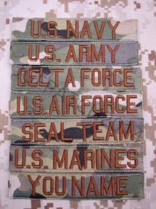 Multicam Chest Tapes Custom name Tapes ARMY NAVY Embroidery Patch  Tan letters - Picture 1 of 16