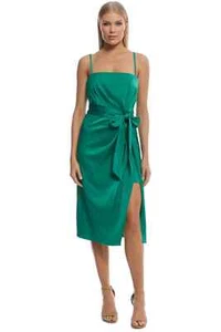 Kookai Toni Dress Size 40 AU 12 US 8 INT L Green Esmeraldo Tie Waist Split Leg - Picture 1 of 6